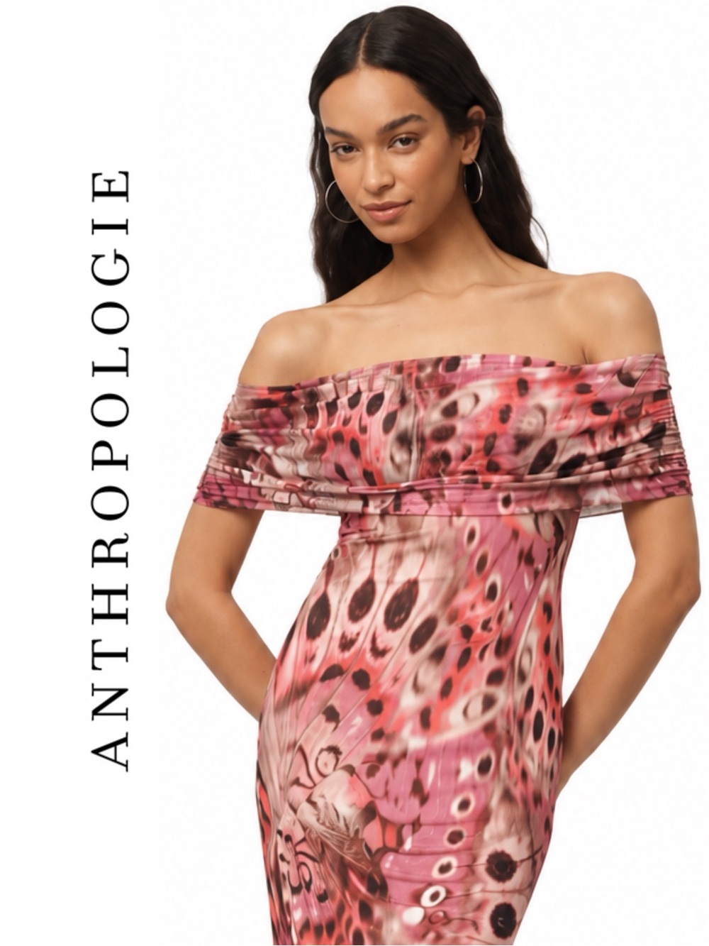 Anthropologie x AFRM Zamora Off-The-Shoulder Mesh Midi Dress in Berry Butterfly